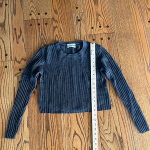 Babaton Ribbed Wool Blend Cropped Sweater Charcoal Gray S